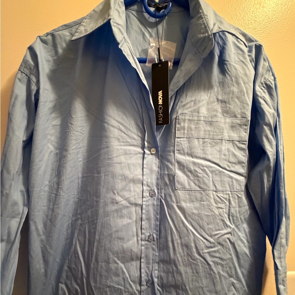 NWT Fashion Nova Sky Blue Button Down Shirt